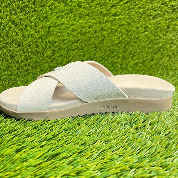 Kuru Breeze Womens Size 8 Cream Beach Walking Outdoor Leather Slide Sandals - Picture 2 of 10